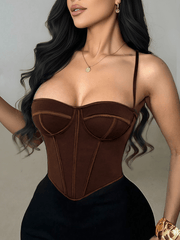 Women's Seductively Brown Velvet Bustier Corset Top