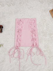 Women's Lotus Pink Lace-up High Waist PU Mini Skirt