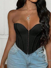 Women's Classic Black Boned Corset Top with Hook and Eye Closure