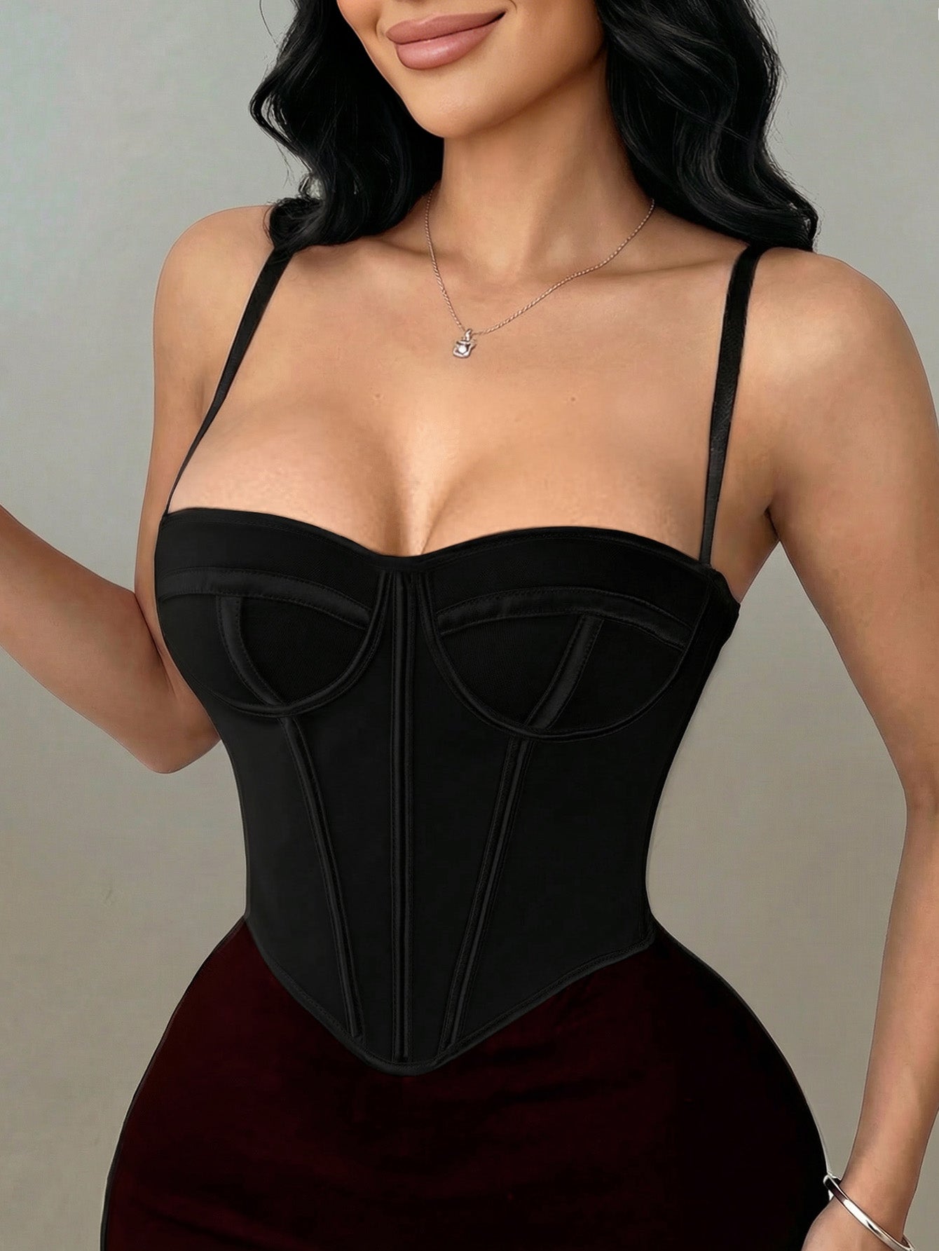 Women's Apperloth Women Sexy Black Satin Sleeveless Corset Top