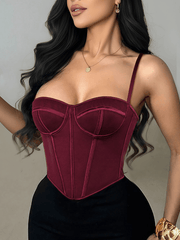 Women's Elegant Wine Red Velvet Corset Bustier Top