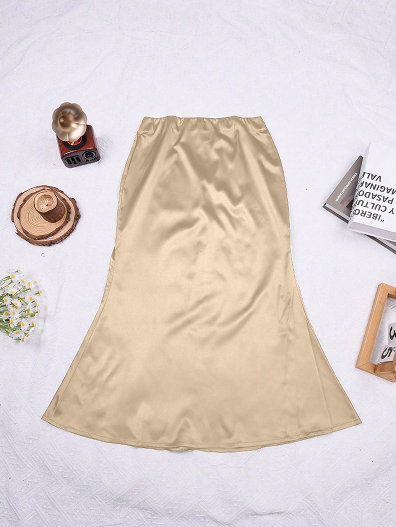 Women's Apricot Polyester Mini skirt with A-line