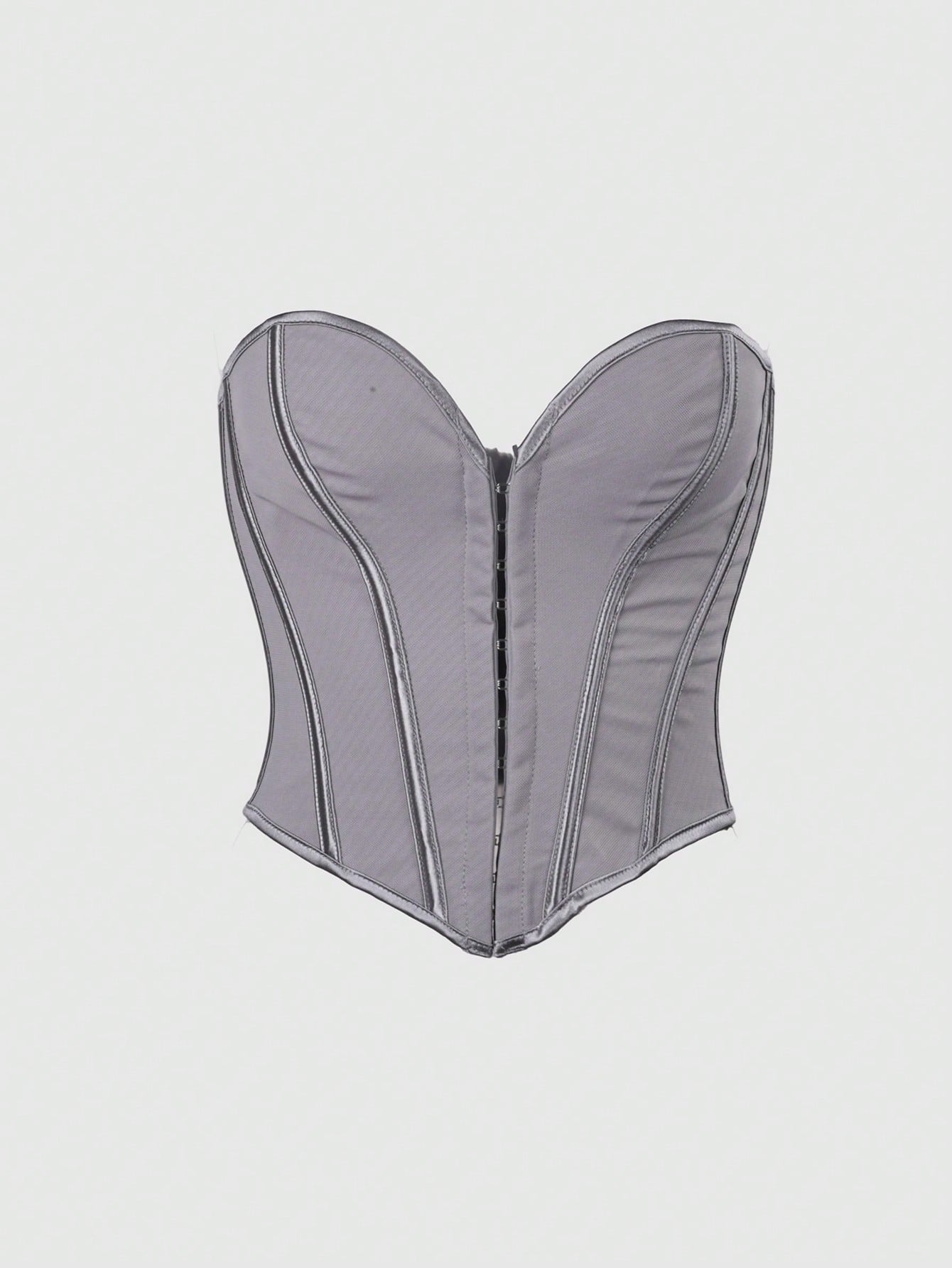 Women's Sleek Gray Boned Corset Top with Hook and Eye Closure