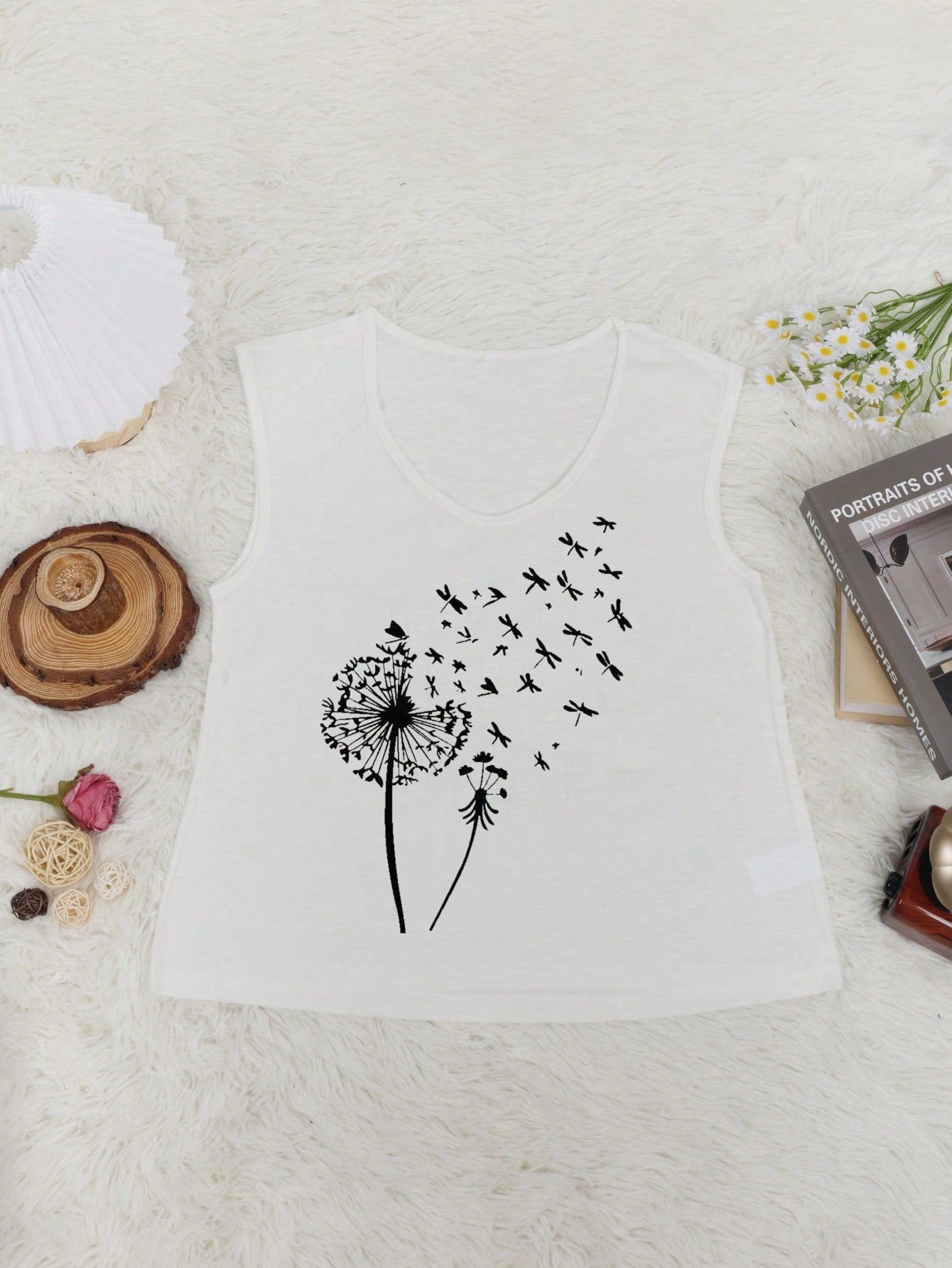 Women's Women Sleeveless Dandelion and Dragonflies Graphic Tank Top