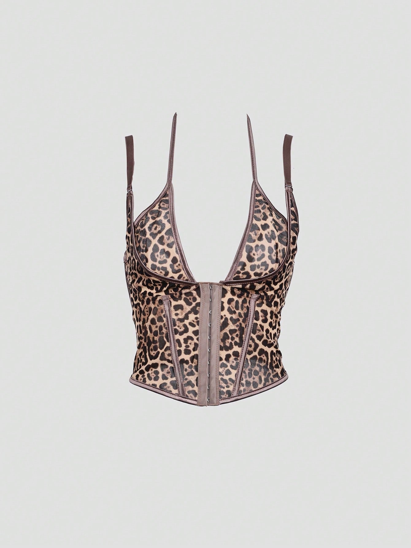 Women's Leopard Print Corset Halter Top with Hook & Eye Closure