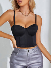 Women's Sexy Black Satin Cami Corset Top Slim Fit Sleeveless Crop Top Wholesale