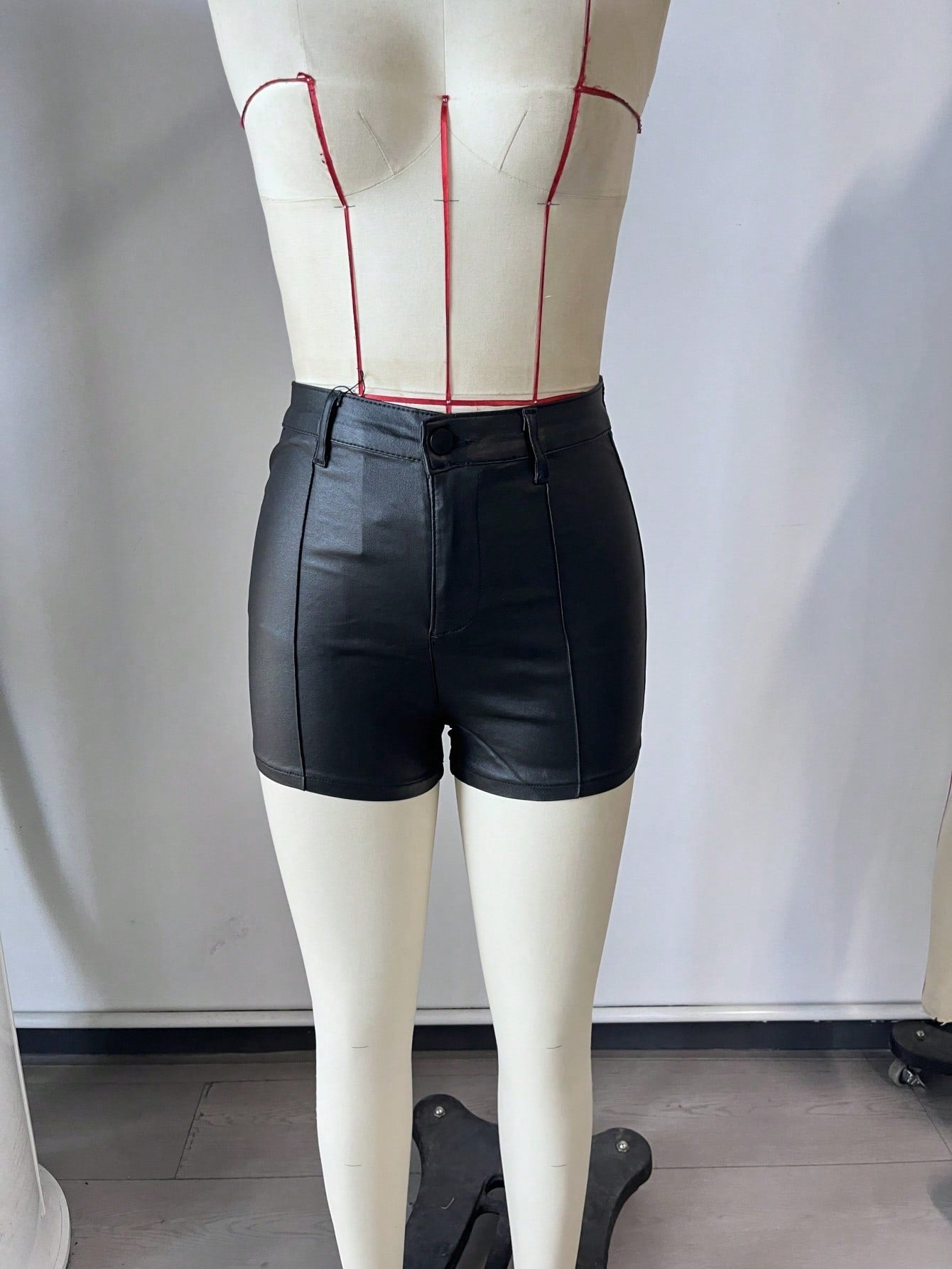 Women's Black PU Leather High-Waist Fitted Mini Shorts