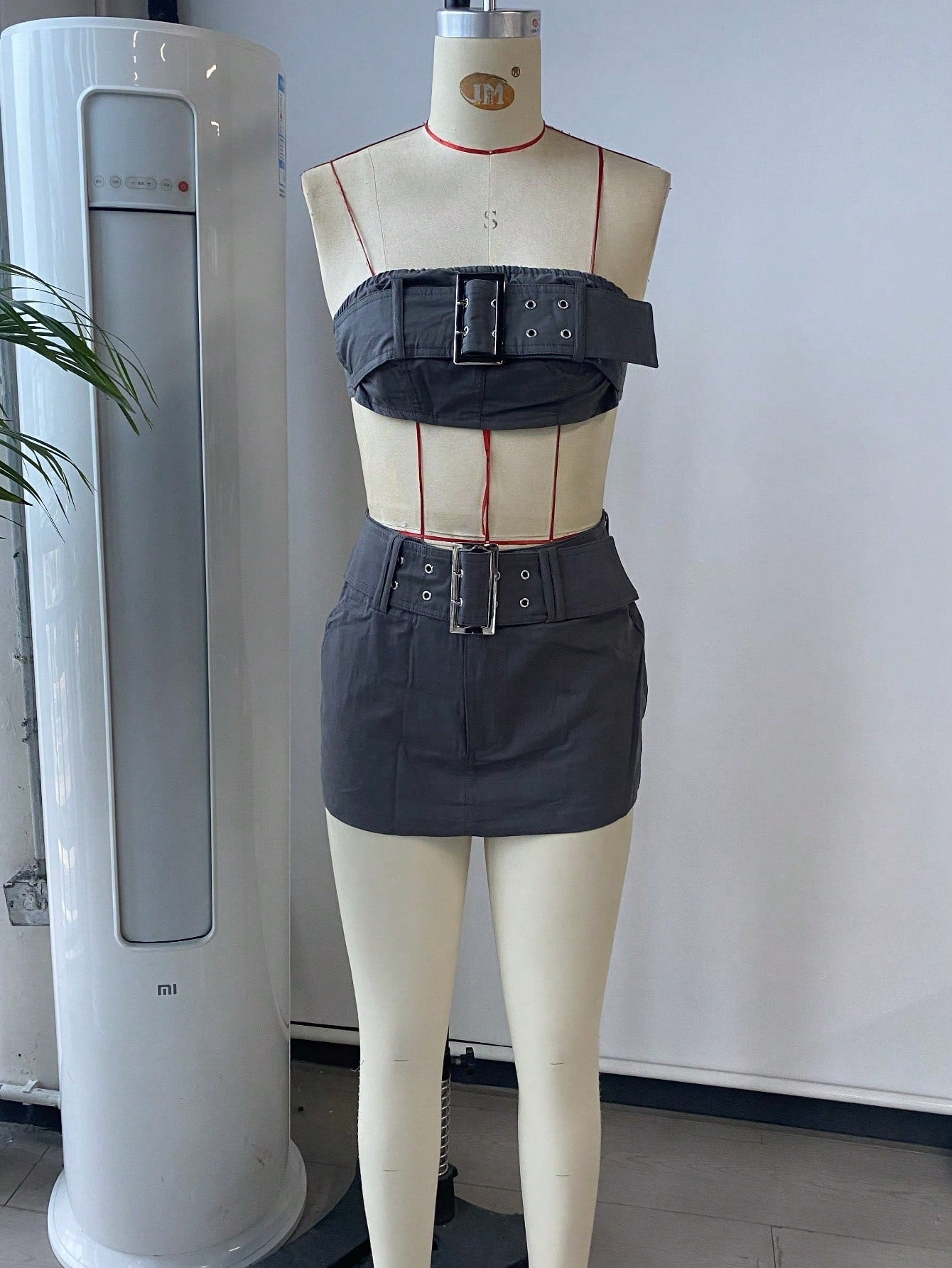 Women's Dark Gray Polyester Co-ord set with crop top