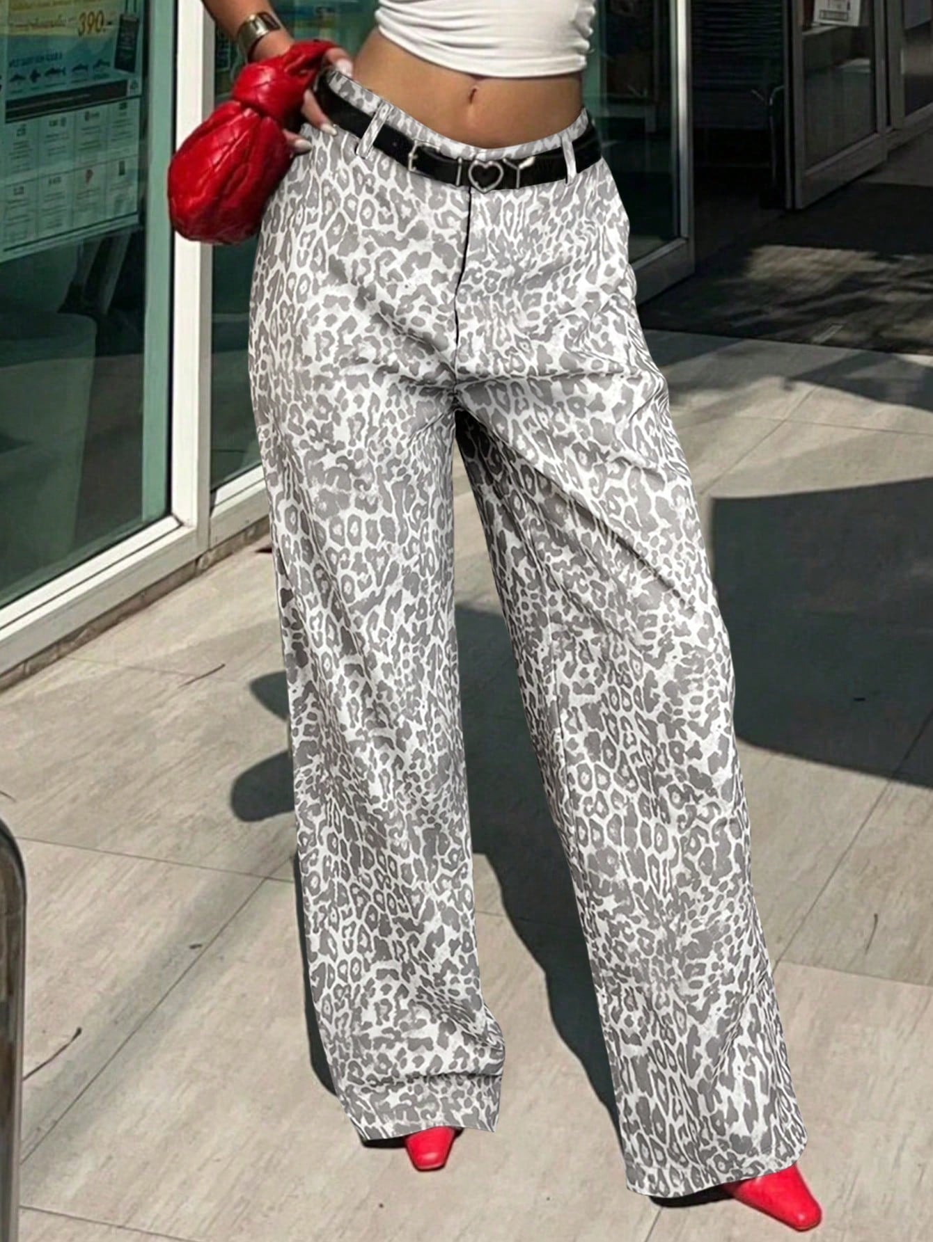 Women's Leopard Print Wide-Leg Cargo Pants