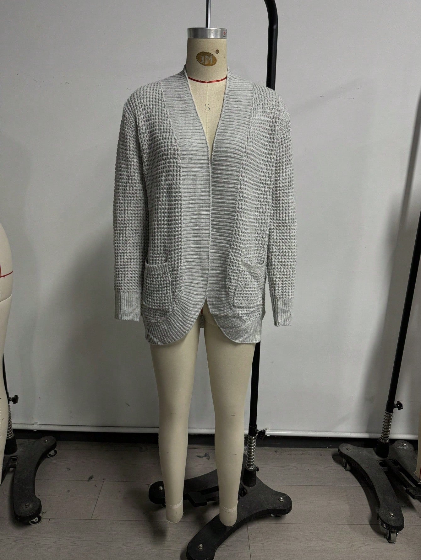 Women's Gray Ribbed Knit Henley Top with Button Placket