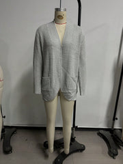 Women's Gray Ribbed Knit Henley Top with Button Placket