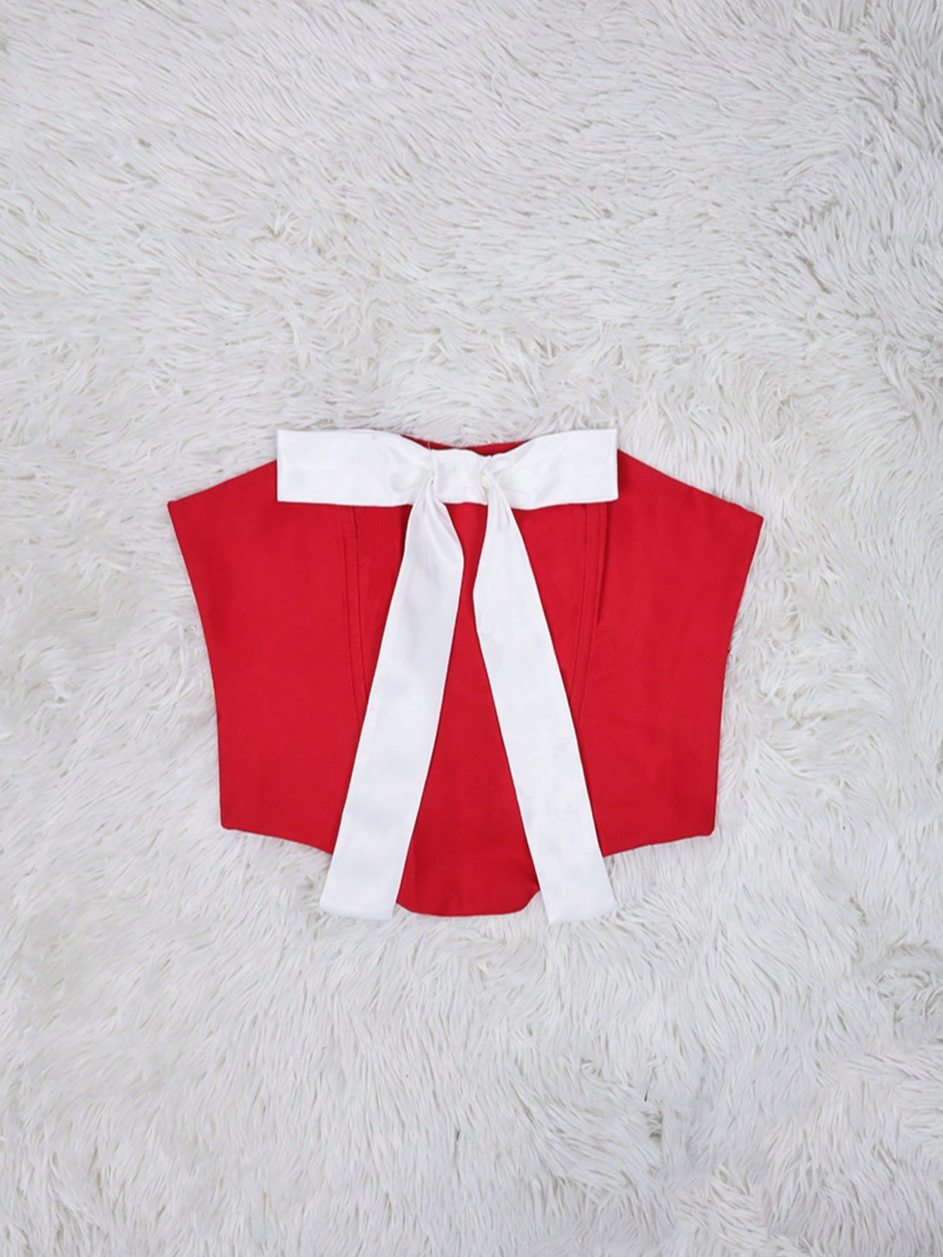 Women's Red Corset Top with White Bow Detail