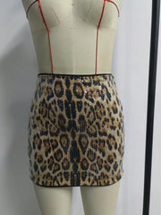 Women's Leopard Print High Waist Mini Skirt with Side Slit