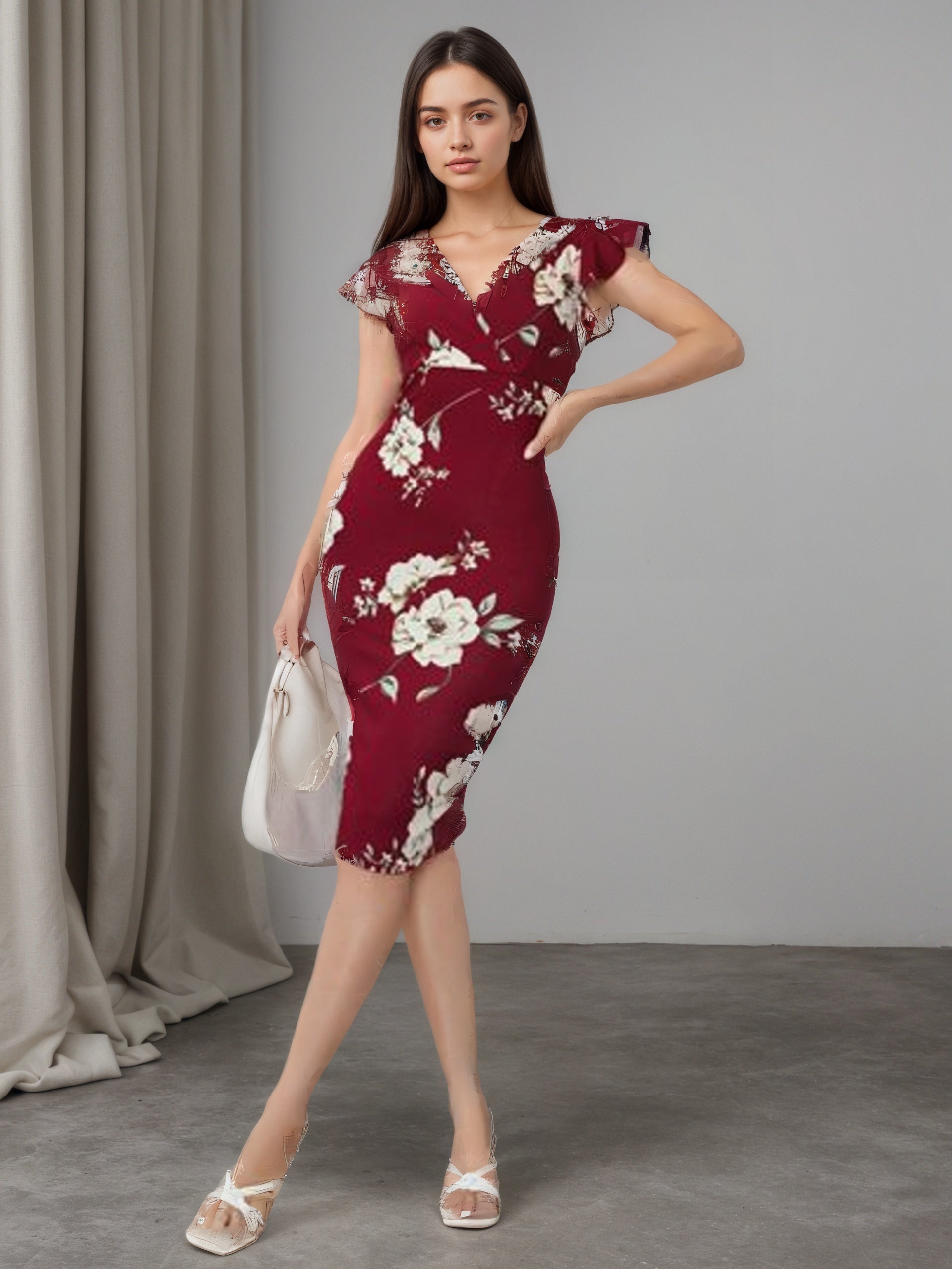 Women's Apricot Deep V Neck Bodycon Party Mini Dress