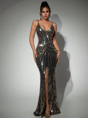 Women's Black Gold Sequin Bodycon Mini Dress