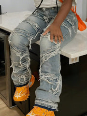 Women's Street Style Multi-Ripped Wide Leg Jeans