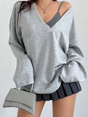 Women's Heather Gray Cotton Sweatshirt with oversized