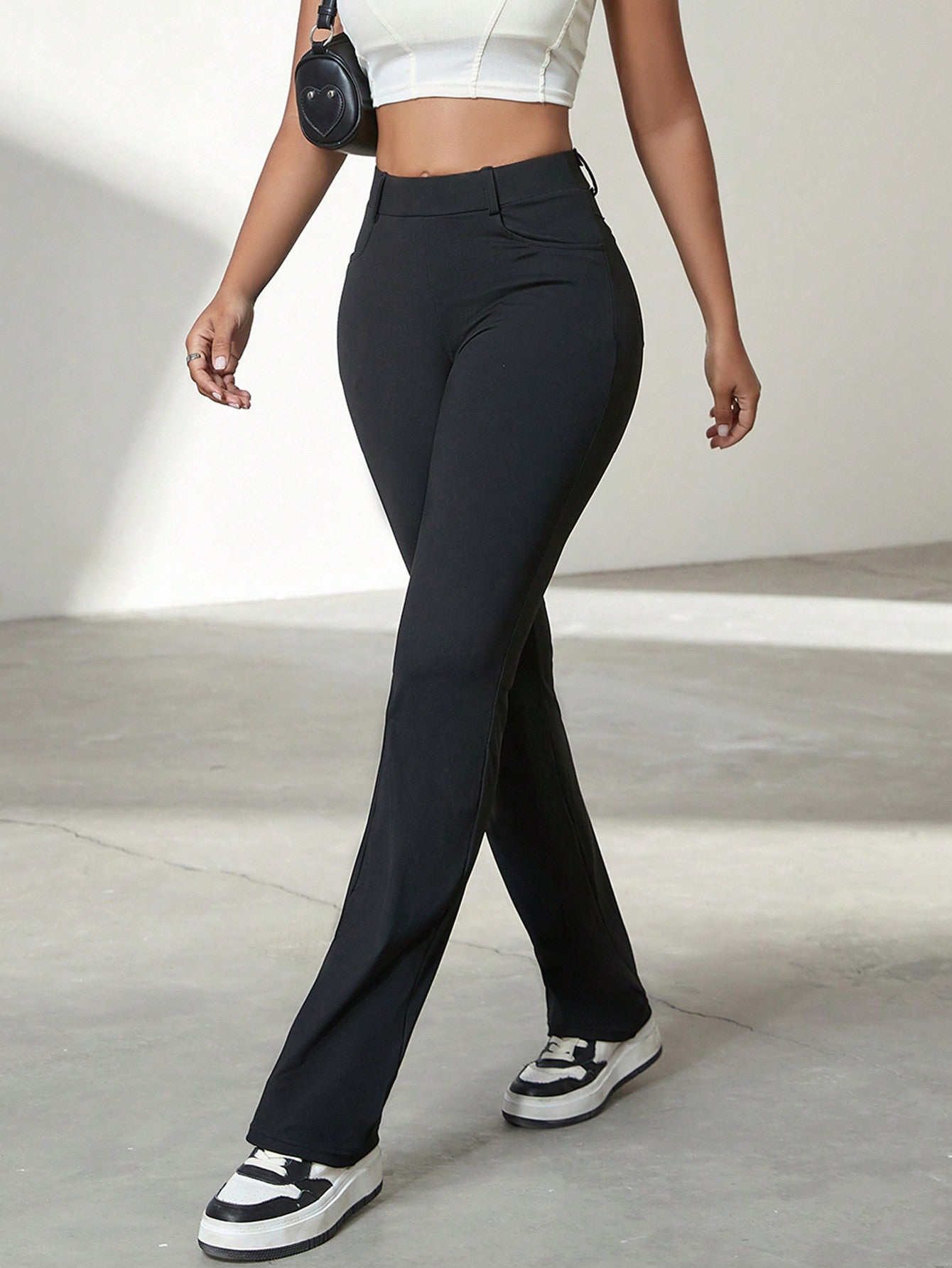 Women's Black High-Waisted Flare Yoga Pants with Bootcut Leg
