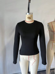 Women's Black Polyester Blouse with long-sleeve