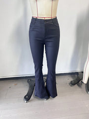 Women's Royal Blue High Waisted Flare Pants with Smooth Finish