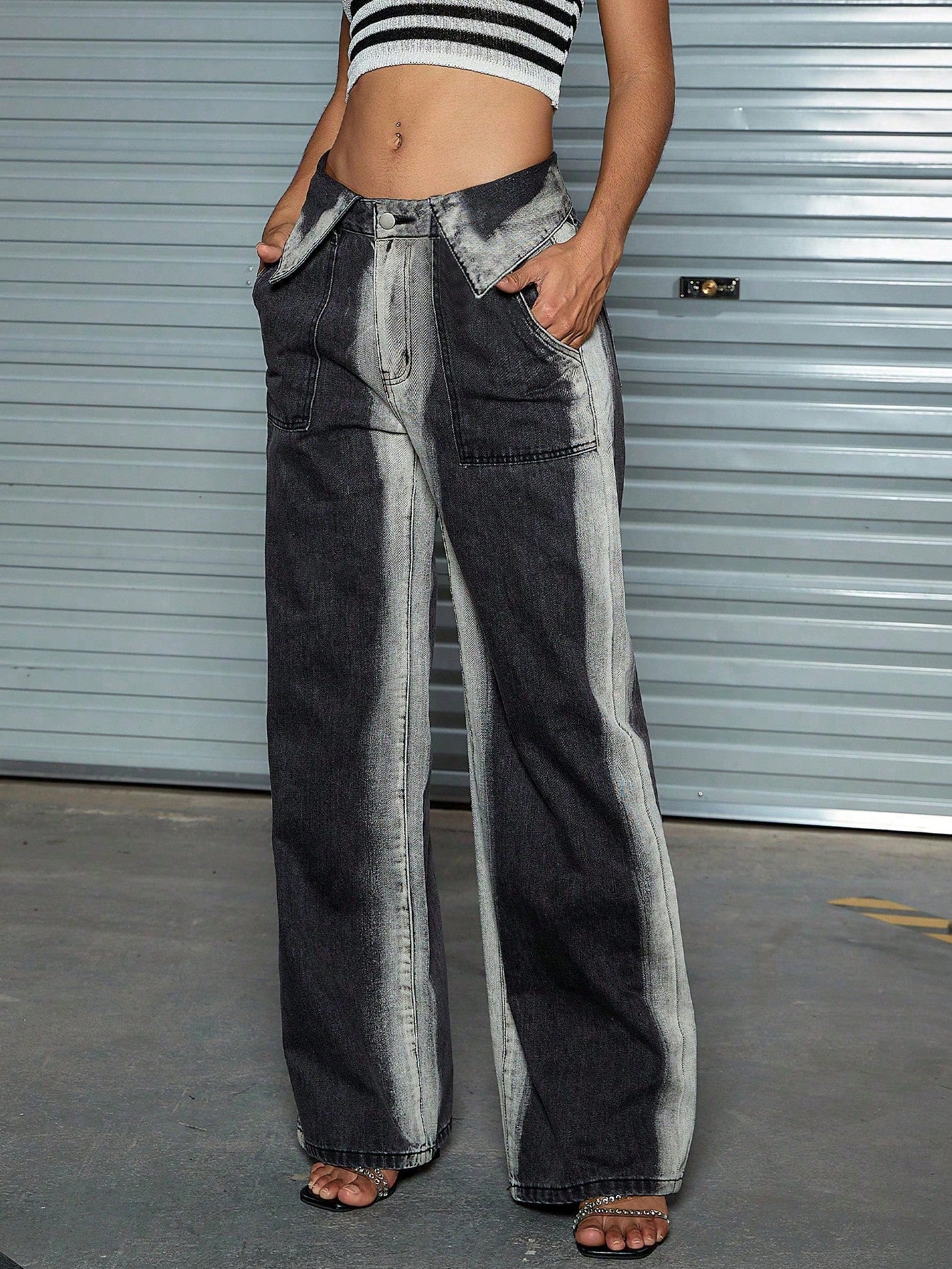 Women's Stylish Contrast Panel Wide Leg Jeans