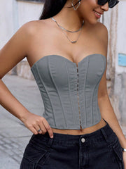 Women's Grey Check Plaid Strapless Corset Bustier
