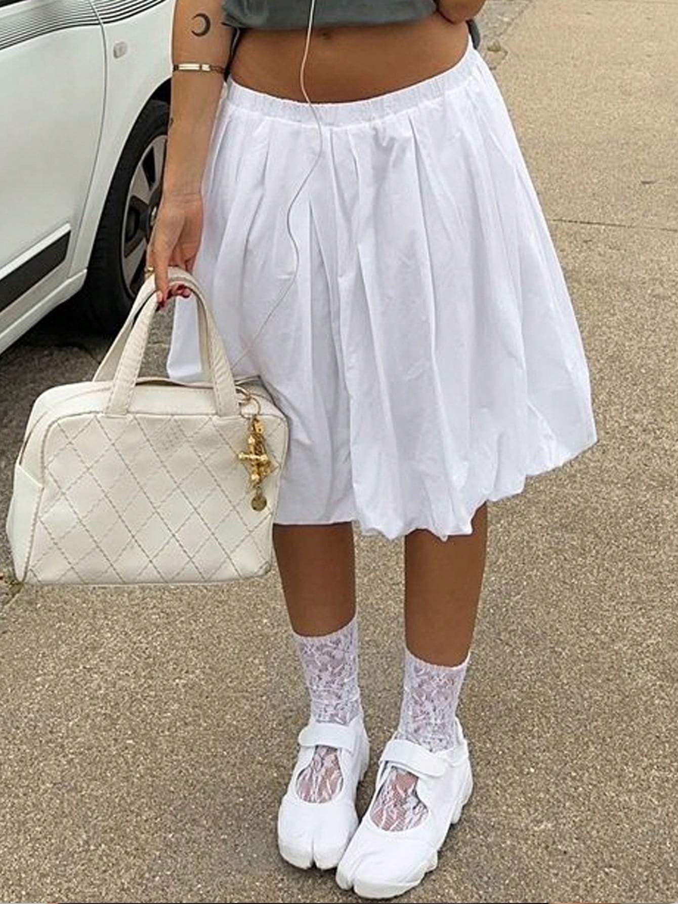 Women's White Polyester Mini skirt with A-line