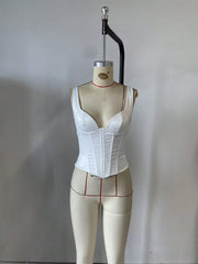 Women's White Faux Leather Bustier corset top with strapless