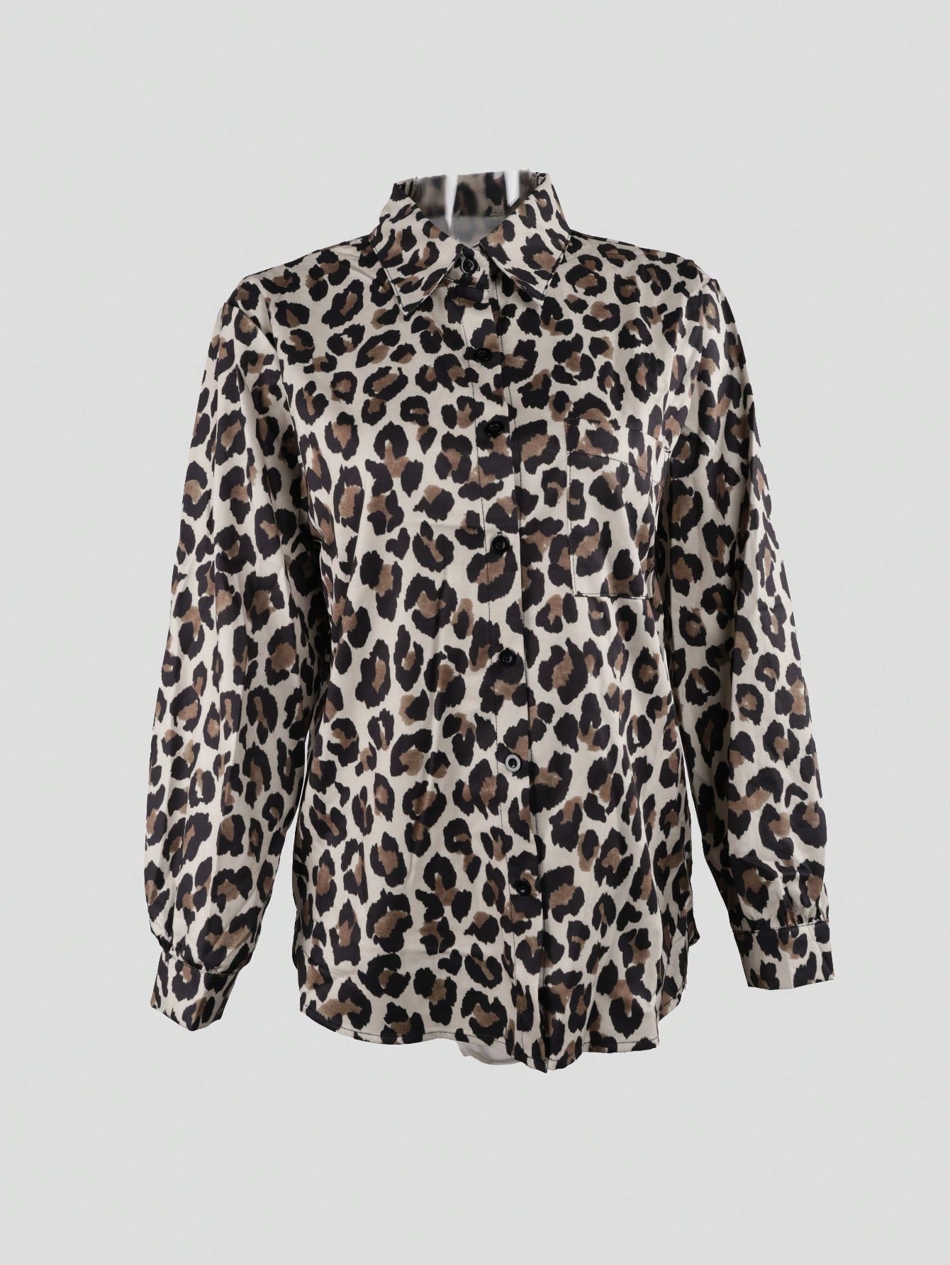 Women's Women Leopard Print Long Sleeve Button Down Shirt Chic Animal Print Blouse