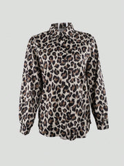 Women's Women Leopard Print Long Sleeve Button Down Shirt Chic Animal Print Blouse