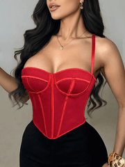 Women's Apperloth Women Sexy Red Satin Bustier Corset Top