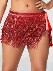 Women's Red Sequin Fringe Mini Skirt