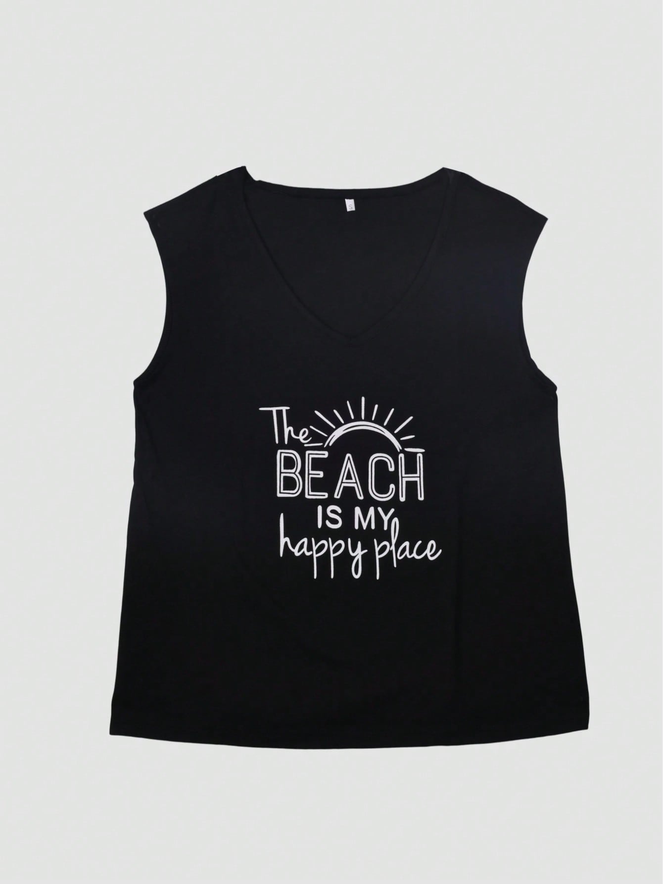 Women's Women Sleeveless Black Graphic Tank Top The Beach Is My Happy Place