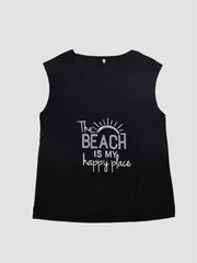Women's Women Sleeveless Black Graphic Tank Top The Beach Is My Happy Place