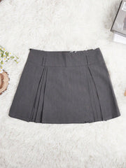 Women's Grey Pleated Mini Skirt Low Waist Preppy Style