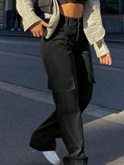 Women's High-Waist Wide-Leg Cargo Pants with Drawstring