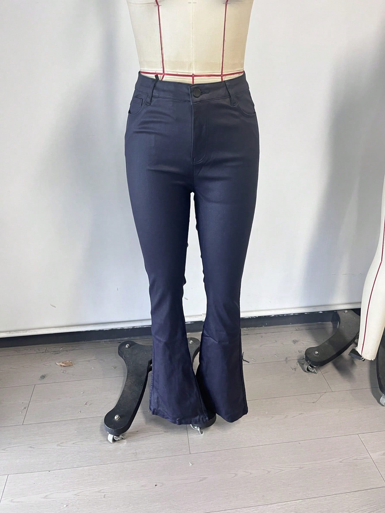 Women's Royal Blue PU Leather High-Waist Flare Pants
