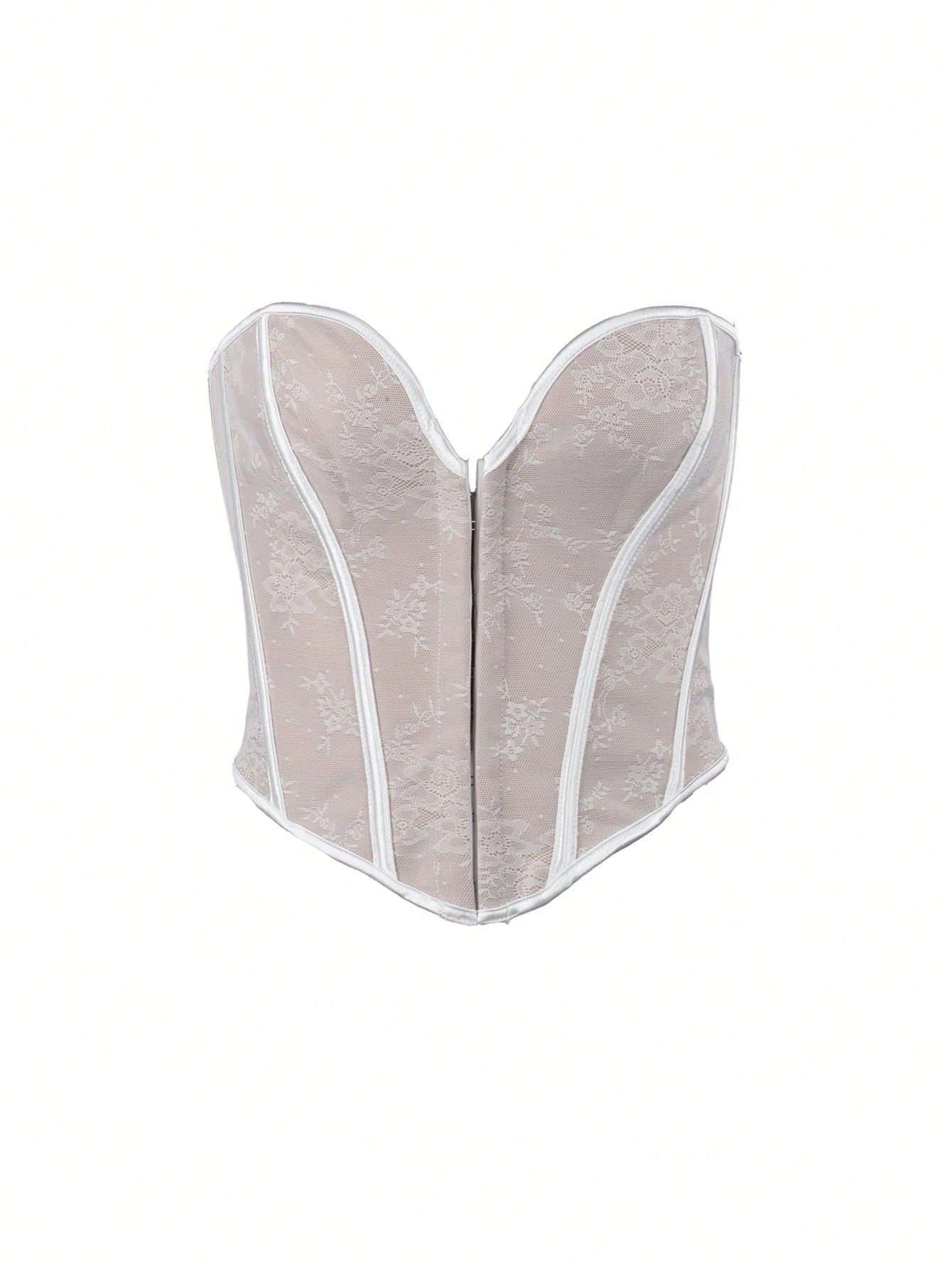 Women's Apricot Floral Lace Boned Corset Top