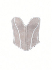 Women's Apricot Floral Lace Boned Corset Top
