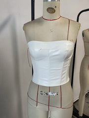 Women's White Faux Leather Bustier corset top with strapless