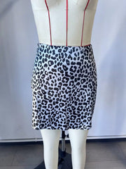 Women's Gray Leopard Polyester Mini skirt with A-line