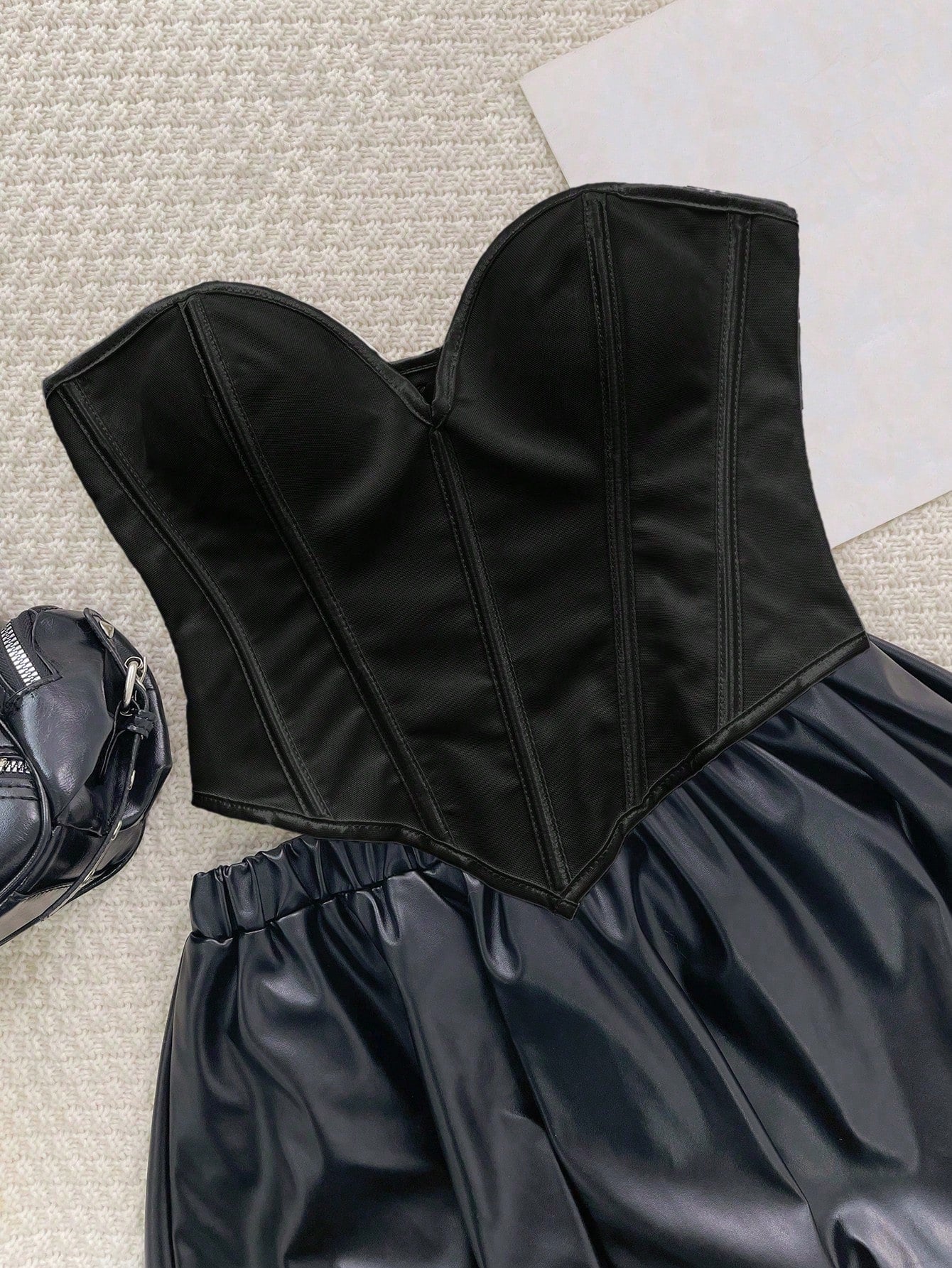 Women's Women Sexy Black Satin Corset Top Heart Neck Boned Waist Cincher