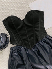 Women's Women Sexy Black Satin Corset Top Heart Neck Boned Waist Cincher