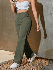 Women's High Waist Wide Leg Trousers Army Green Loose Fit Casual Wear