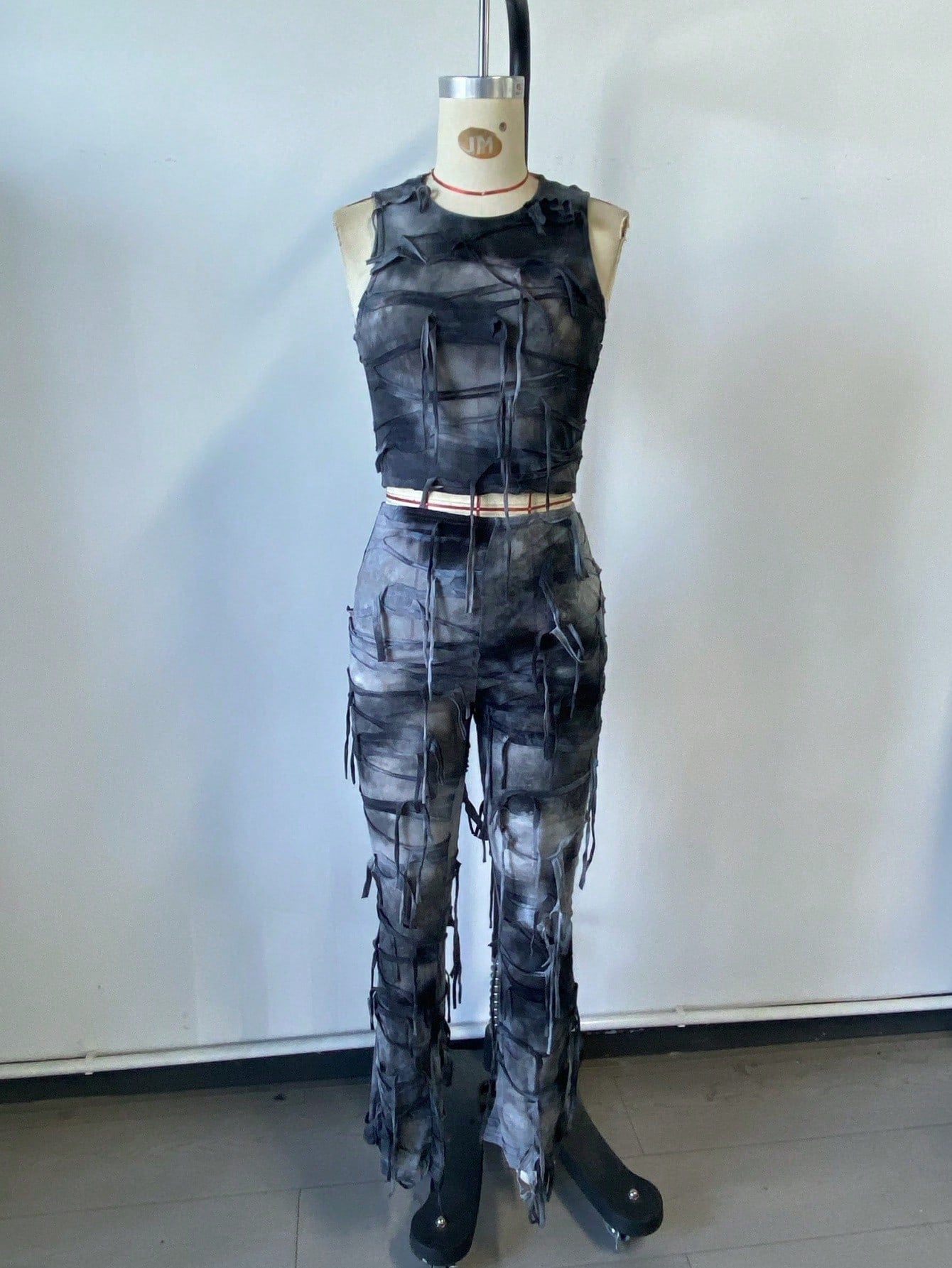 Women's Dusty Gray Polyester Co-ord set with crop top