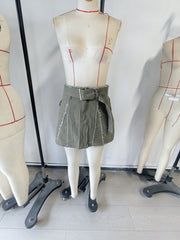 Women's Army Green Denim Mini Skirt with Front Slit