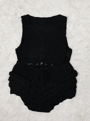 Women's Black Ribbed Knit Midi bodycon dress with sleeveless