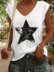Women's Apperloth Women Graphic Print Star V-Neck T-Shirt