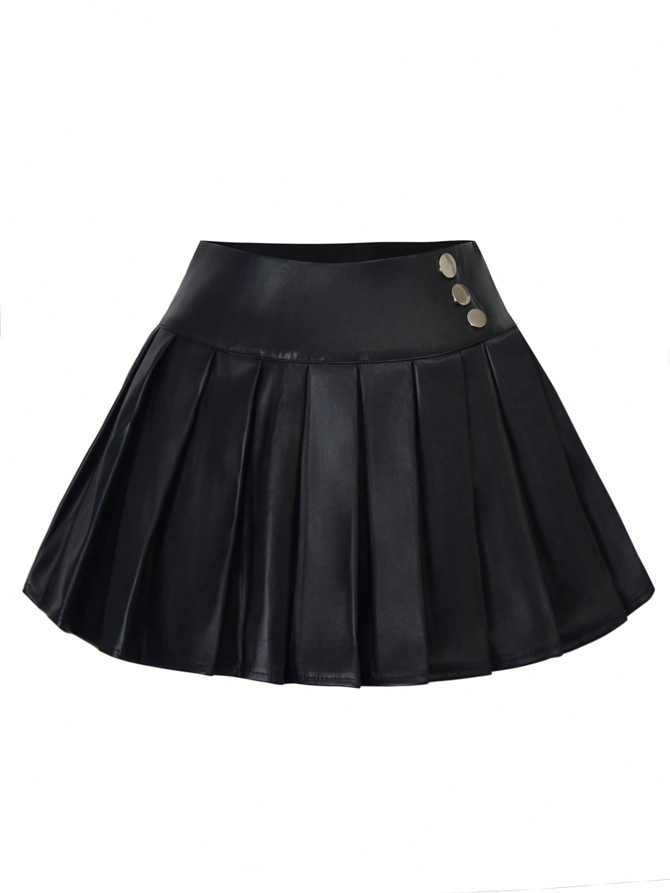 Women's Black PU Leather Pleated Mini Skirt High Waisted Gothic Punk Style