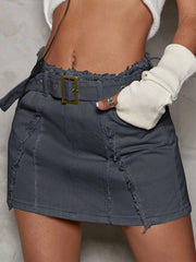 Women's Gray Denim Mini Skirt with Front Slit